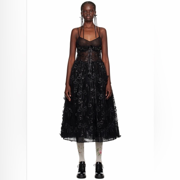 Simone Rocha Bow Sequin Embroidered Sheer Tutu Midi Dress - Picture 2 of 11